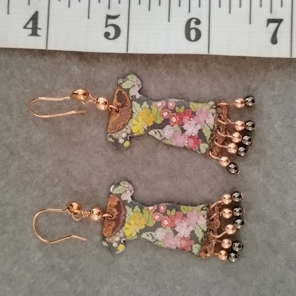 Hand Crafted Bohemian Floral Dress Dangle Earrings With Copper - Picture 6 of 6